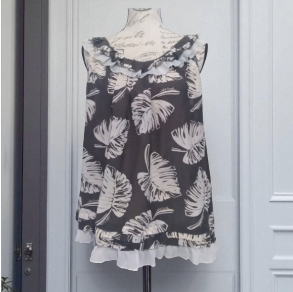 Tommy Hilfiger | Gray/Ivory Palm print Sleeveless Top - Picture 2 of 8